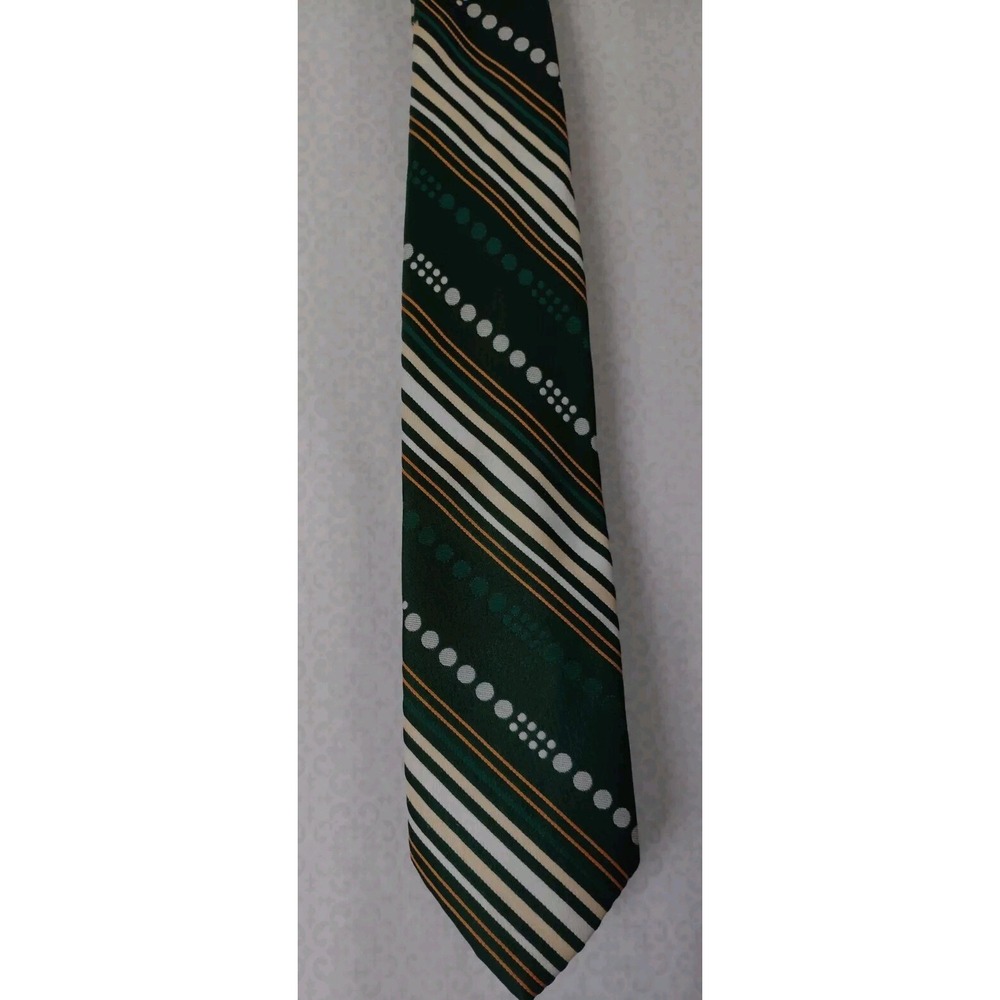 Vintage Men's Ties Gianno  Velducci Solid Stripe Dot Retro Green White Brown